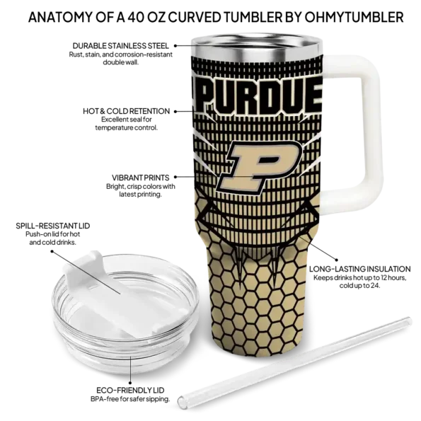 custom purdue boilermakers hex texture gold curved tumbler new arrival.webp