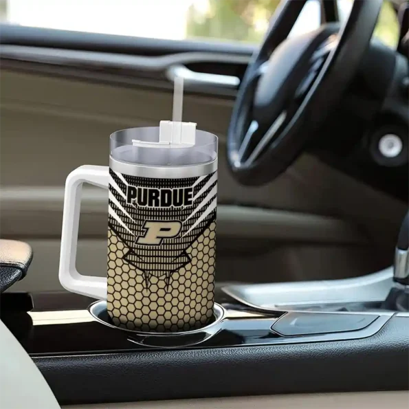custom purdue boilermakers hex texture gold curved tumbler trendy.webp