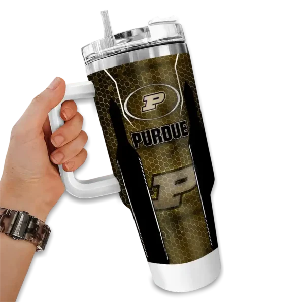 custom purdue boilermakers hexagon armor gold curved tumbler fashion forward.webp
