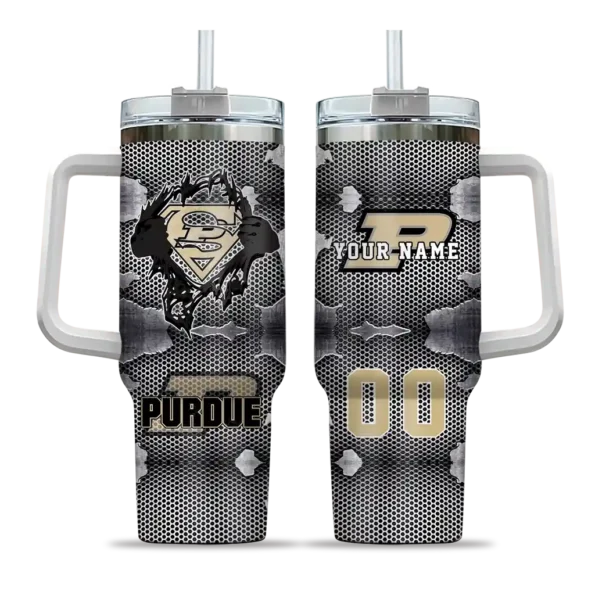 custom purdue boilermakers superman shield gold gray curved tumbler best selling.webp