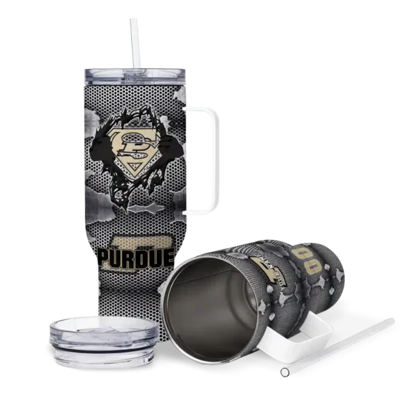 custom purdue boilermakers superman shield gold gray curved tumbler high quality.webp