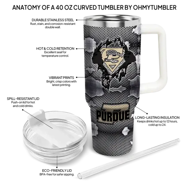 custom purdue boilermakers superman shield gold gray curved tumbler new arrival.webp