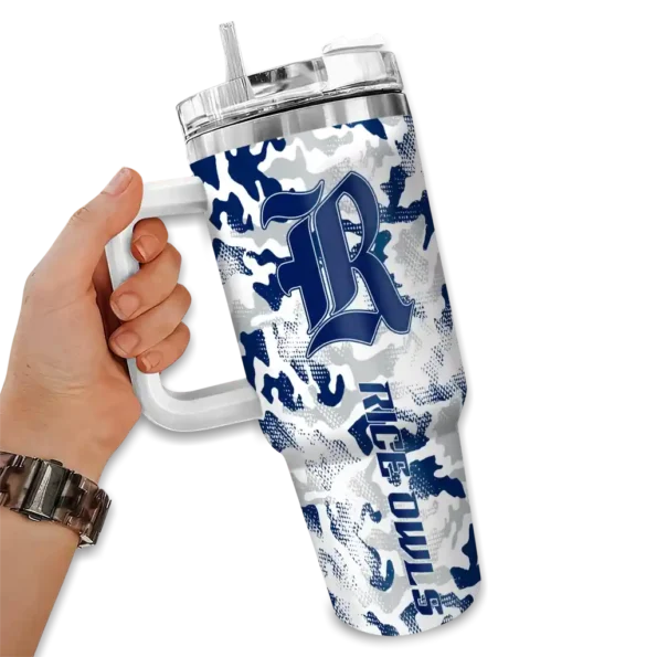 custom rice owls camo mashup navy blue white curved tumbler fashion forward.webp