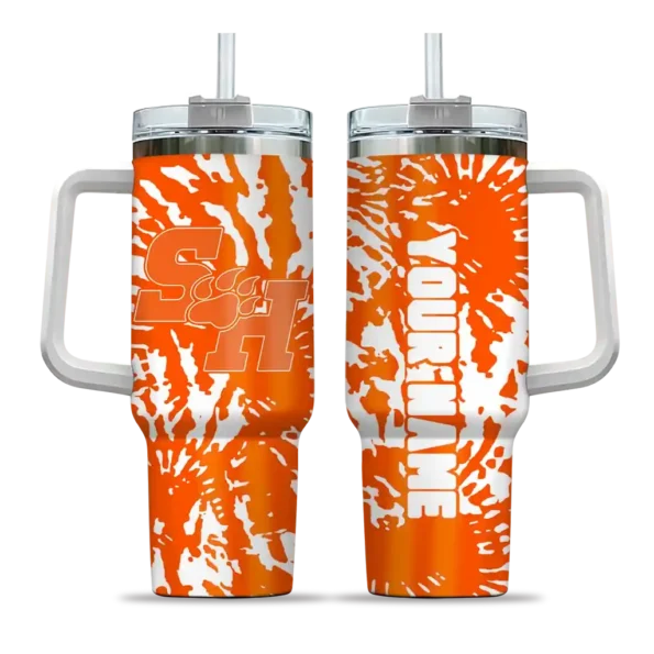 custom sam houston bearkats burst swirl orange curved tumbler best selling.webp