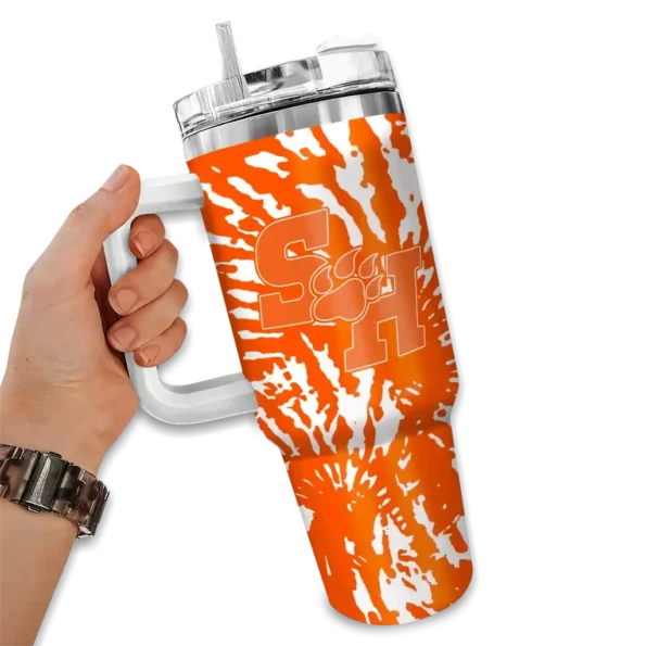 custom sam houston bearkats burst swirl orange curved tumbler fashion forward.webp