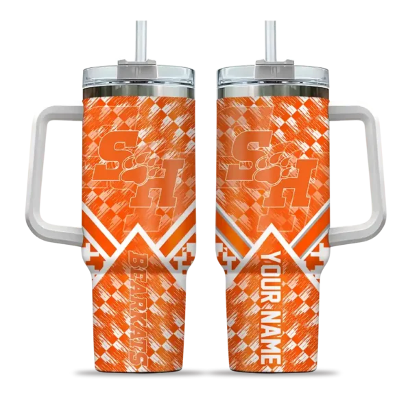 custom sam houston bearkats chevron angle orange curved tumbler best selling.webp