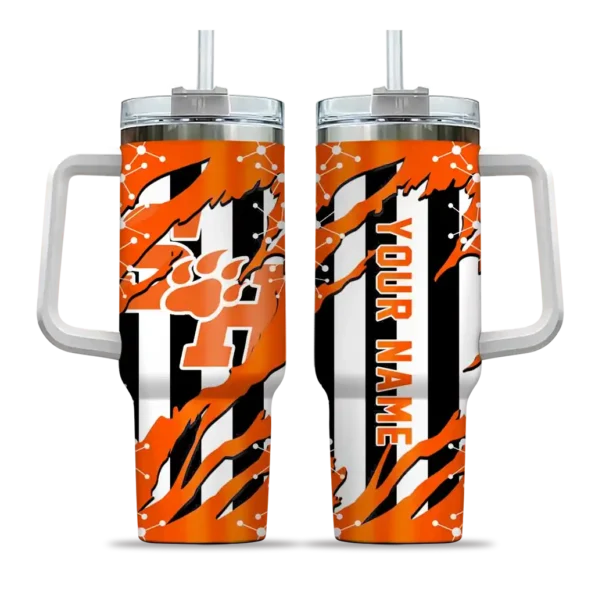 custom sam houston bearkats claw cut orange black curved tumbler best selling.webp