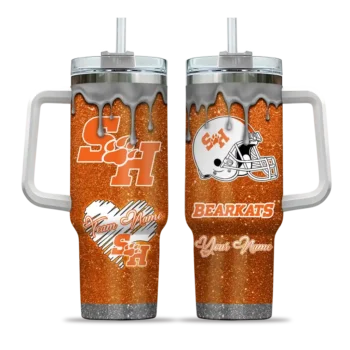 custom sam houston bearkats heart helmet motif orange curved tumbler best selling.webp