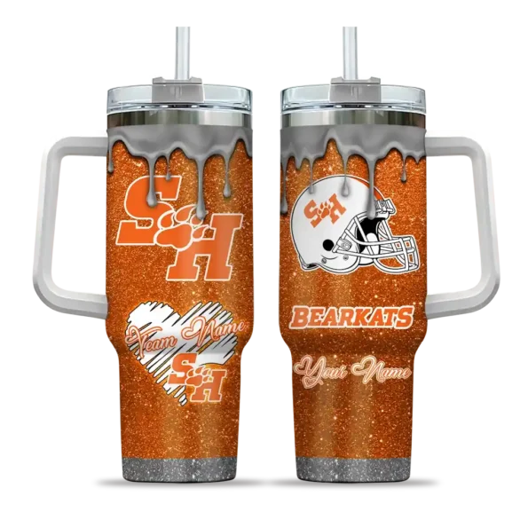 custom sam houston bearkats heart helmet motif orange curved tumbler best selling.webp