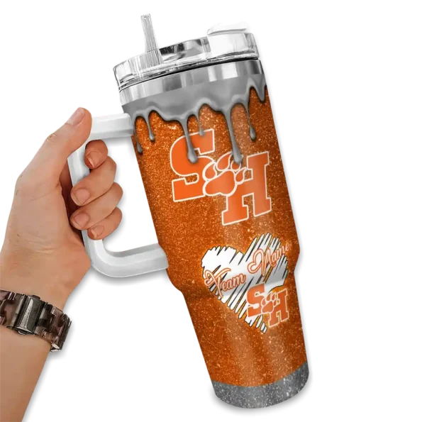 custom sam houston bearkats heart helmet motif orange curved tumbler fashion forward.webp