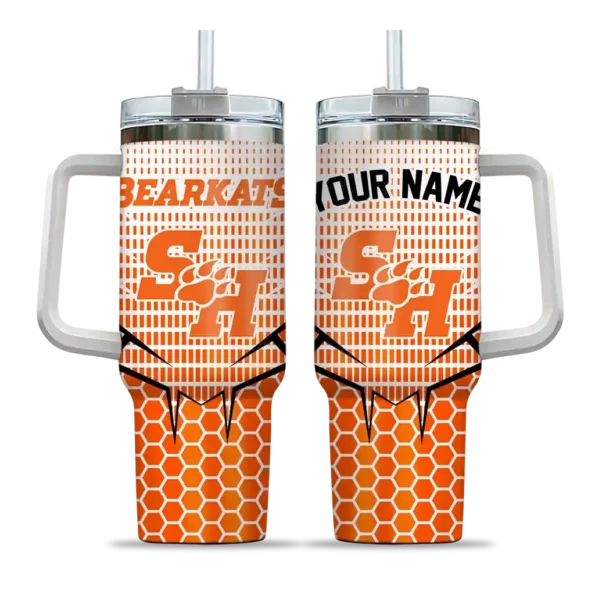 custom sam houston bearkats hex texture orange curved tumbler best selling.webp