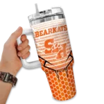 custom sam houston bearkats hex texture orange curved tumbler best selling.webp
