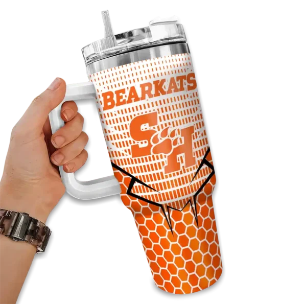custom sam houston bearkats hex texture orange curved tumbler fashion forward.webp