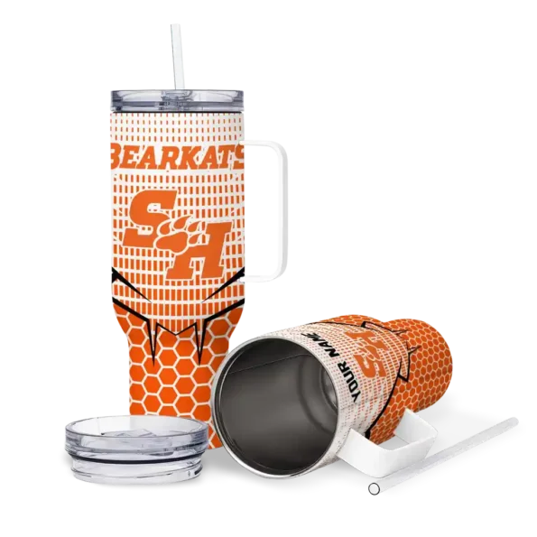 custom sam houston bearkats hex texture orange curved tumbler high quality.webp