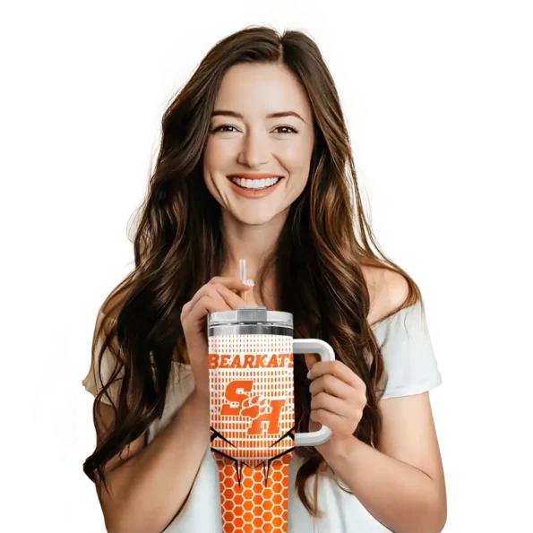 custom sam houston bearkats hex texture orange curved tumbler premium grade.webp