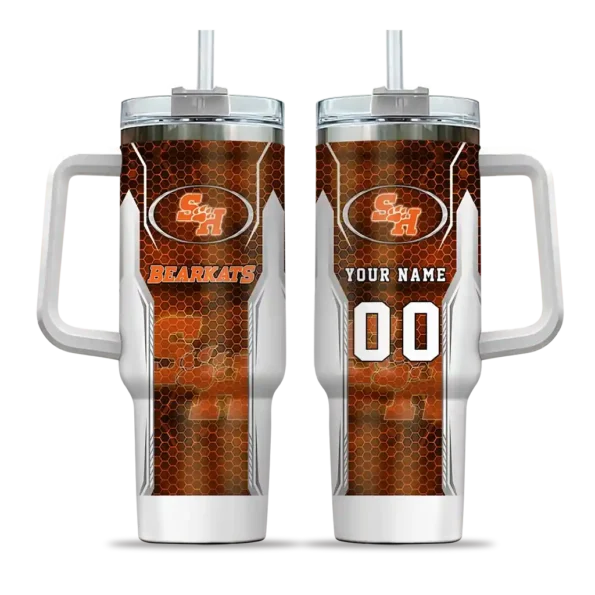 custom sam houston bearkats hexagon armor orange curved tumbler best selling.webp