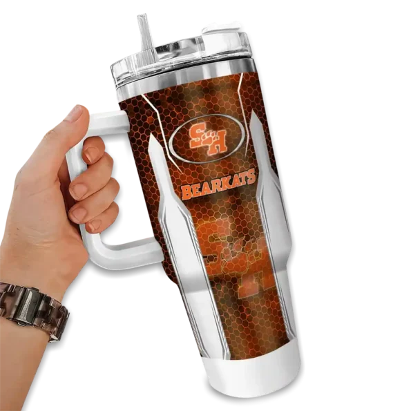 custom sam houston bearkats hexagon armor orange curved tumbler fashion forward.webp