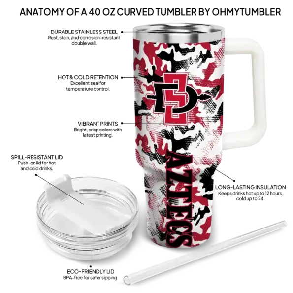 custom san diego state aztecs camo mashup red white curved tumbler new arrival.webp