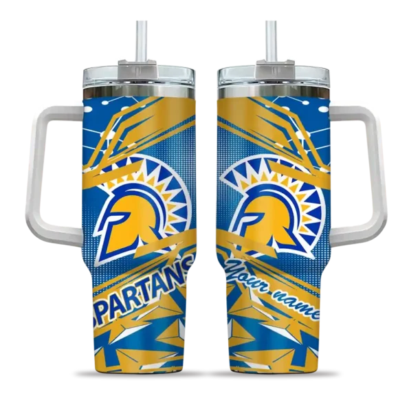custom san jose state spartans abstract paths blue curved tumbler best selling.webp