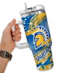 custom san jose state spartans abstract paths blue curved tumbler best selling.webp