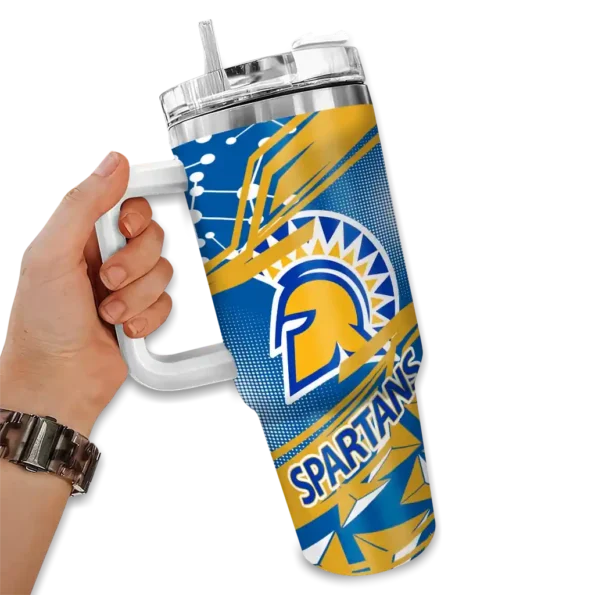custom san jose state spartans abstract paths blue curved tumbler fashion forward.webp