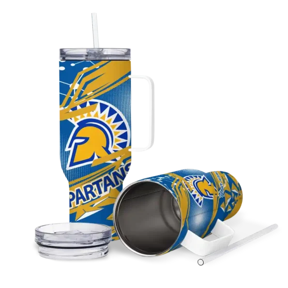custom san jose state spartans abstract paths blue curved tumbler high quality.webp