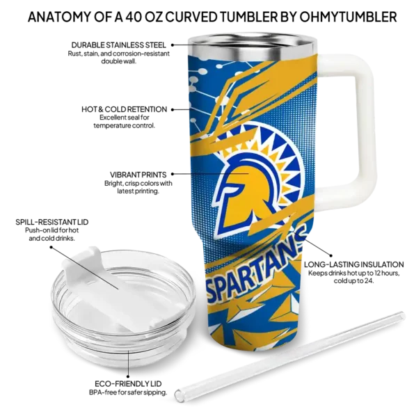 custom san jose state spartans abstract paths blue curved tumbler new arrival.webp