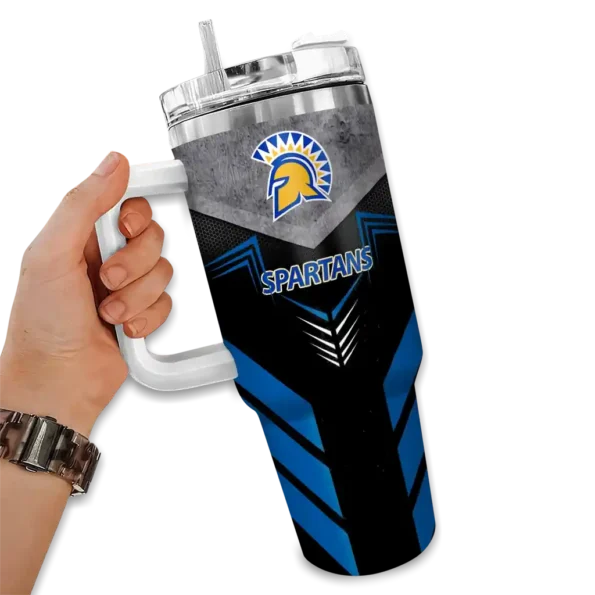 custom san jose state spartans arrow armor blue black curved tumbler fashion forward.webp