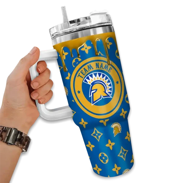 custom san jose state spartans bullseye drips blue curved tumbler fashion forward.webp