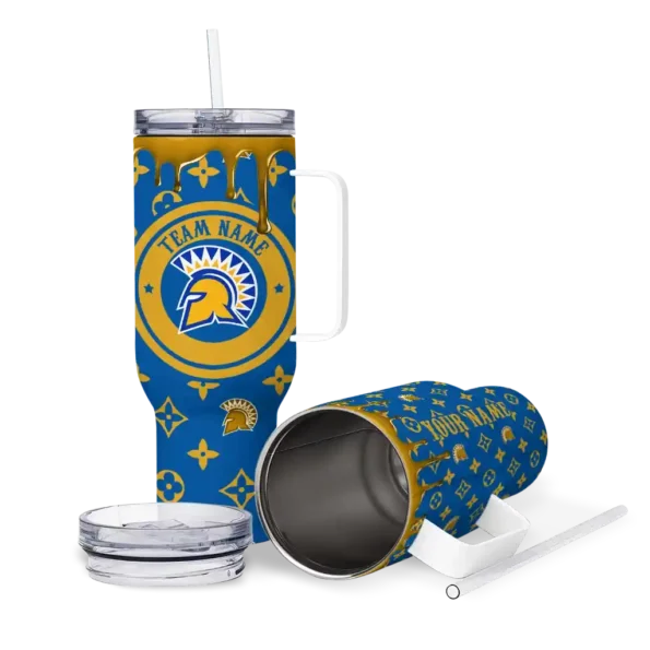 custom san jose state spartans bullseye drips blue curved tumbler high quality.webp