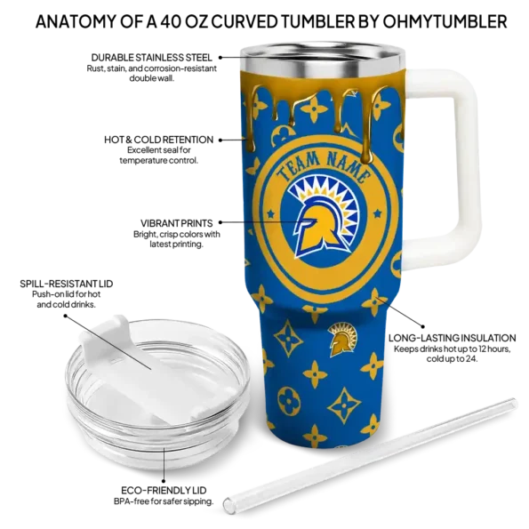 custom san jose state spartans bullseye drips blue curved tumbler new arrival.webp