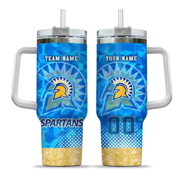 custom san jose state spartans geometric prism blue curved tumbler best selling.webp