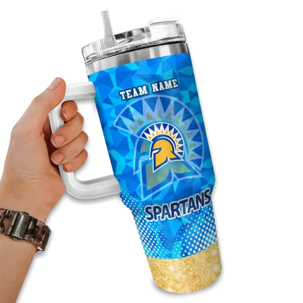 custom san jose state spartans geometric prism blue curved tumbler fashion forward.webp