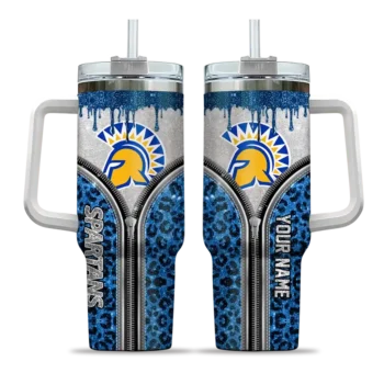 custom san jose state spartans leopard zipper blue curved tumbler best selling.webp