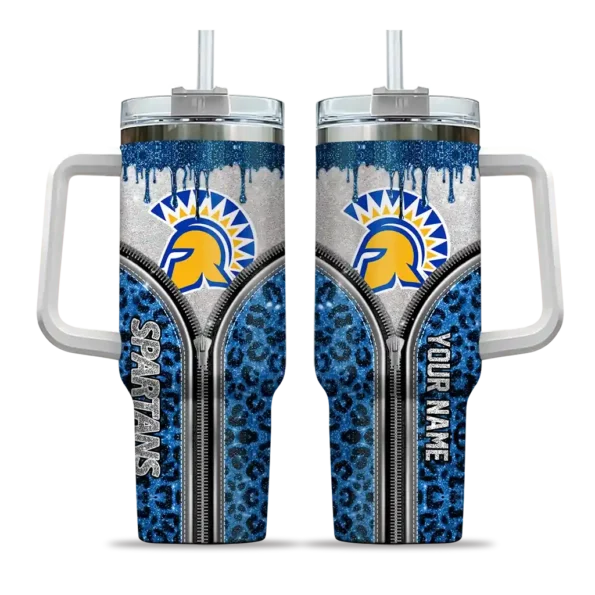 custom san jose state spartans leopard zipper blue curved tumbler best selling.webp