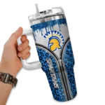 custom san jose state spartans leopard zipper blue curved tumbler best selling.webp