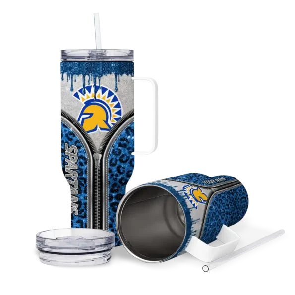 custom san jose state spartans leopard zipper blue curved tumbler high quality.webp