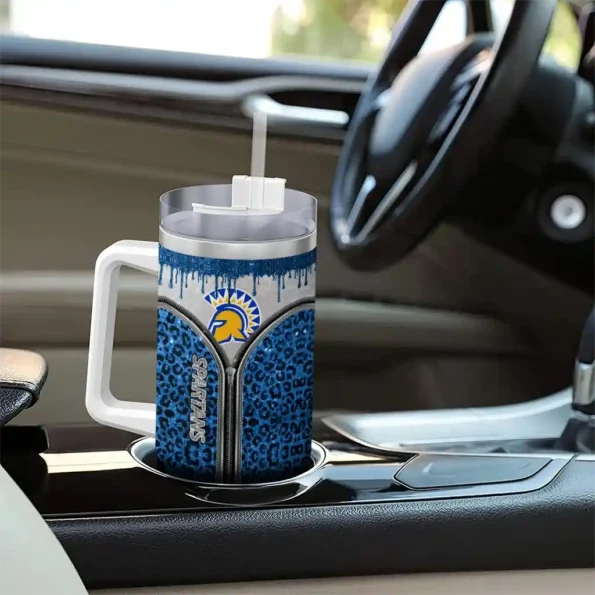 custom san jose state spartans leopard zipper blue curved tumbler trendy.webp