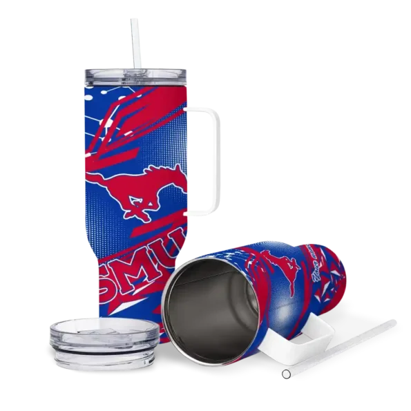 custom smu mustangs abstract paths blue curved tumbler high quality.webp
