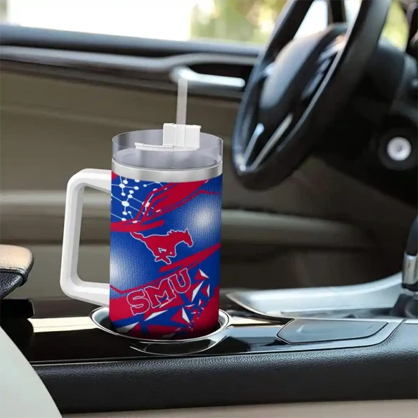 custom smu mustangs abstract paths blue curved tumbler trendy.webp