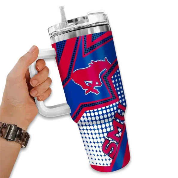 custom smu mustangs arrow burst blue curved tumbler fashion forward.webp