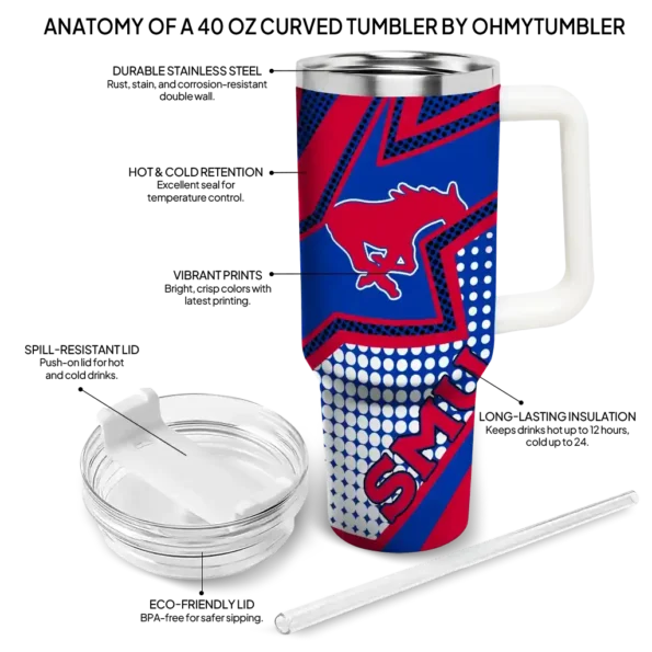custom smu mustangs arrow burst blue curved tumbler new arrival.webp