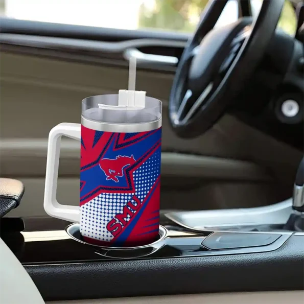custom smu mustangs arrow burst blue curved tumbler trendy.webp