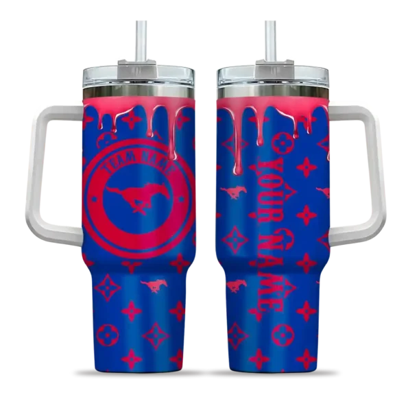 custom smu mustangs bullseye drips blue curved tumbler best selling.webp