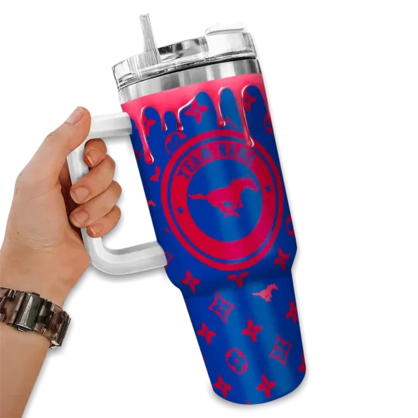 custom smu mustangs bullseye drips blue curved tumbler fashion forward.webp