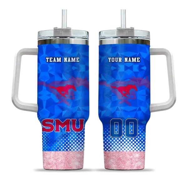 custom smu mustangs geometric prism blue curved tumbler best selling.webp
