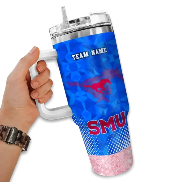 custom smu mustangs geometric prism blue curved tumbler fashion forward.webp