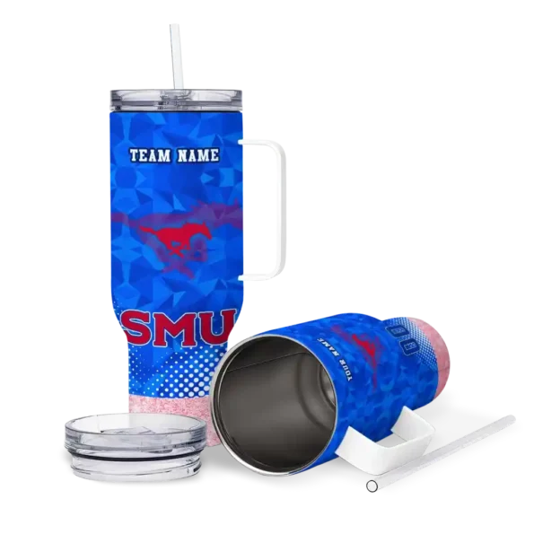 custom smu mustangs geometric prism blue curved tumbler high quality.webp