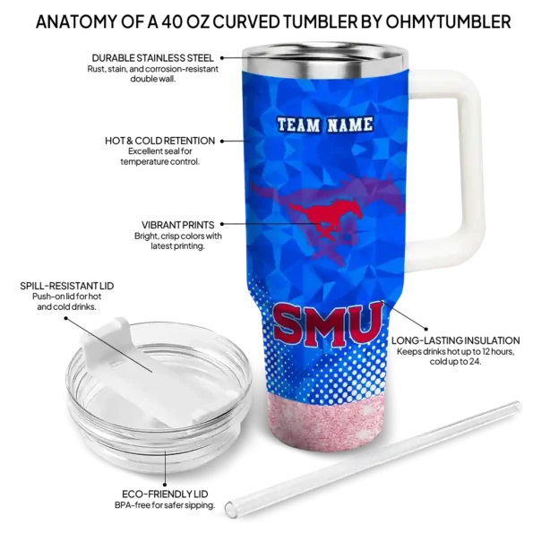 custom smu mustangs geometric prism blue curved tumbler new arrival.webp