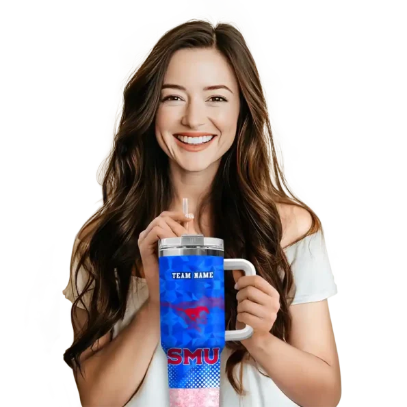 custom smu mustangs geometric prism blue curved tumbler premium grade.webp